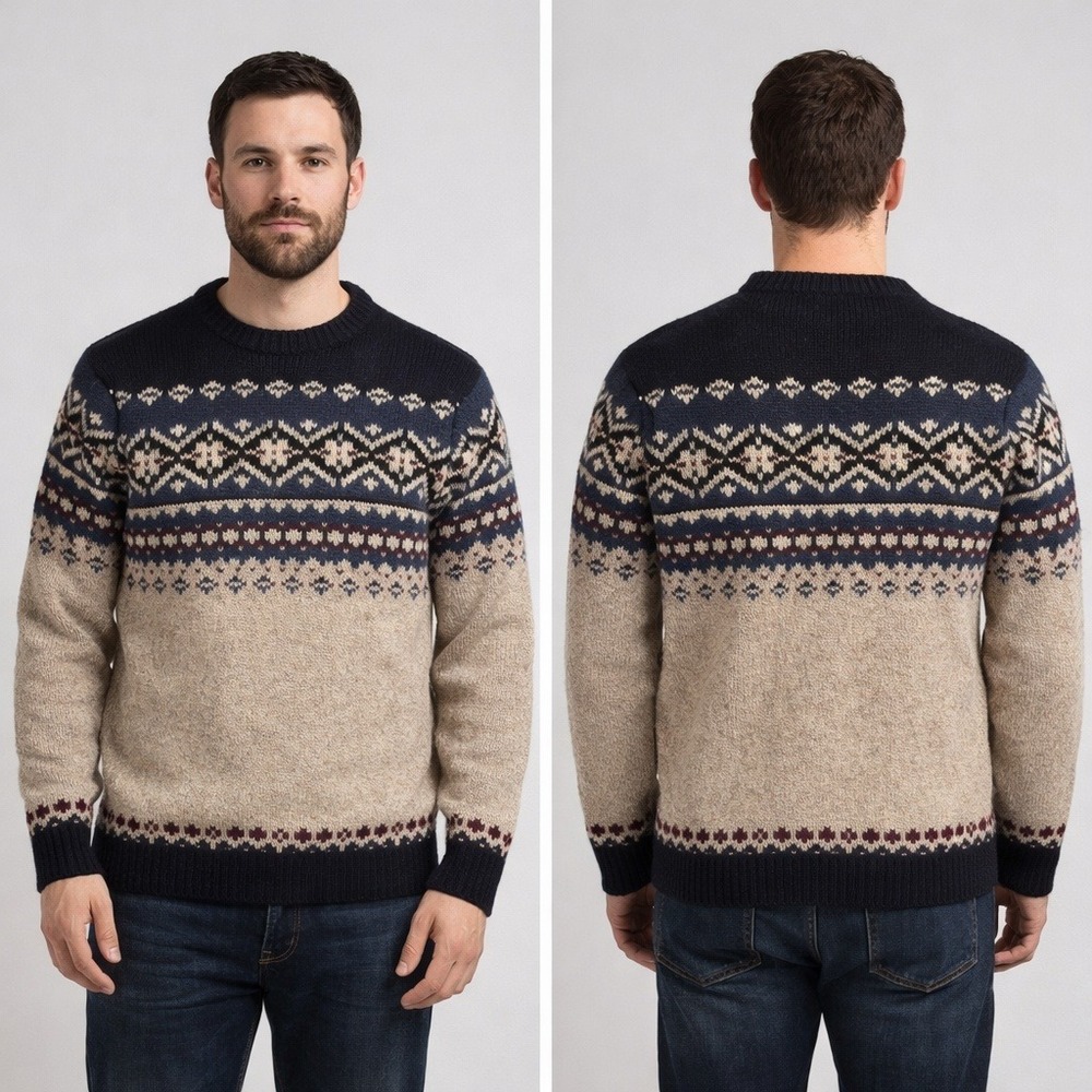 Vintage Disney‎ Mickey's Ski Lodge Wool Sweater XL Fair Isle Nordic V-Neck